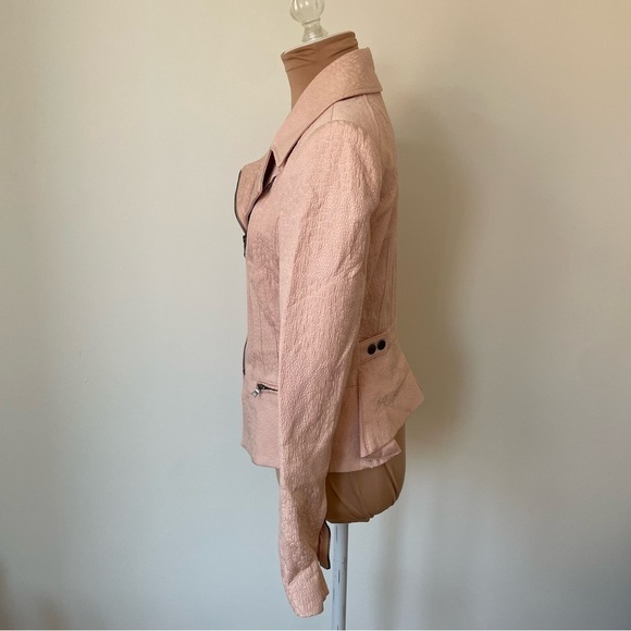 BCBGMAXAZRIA Boe Pink Textured Cotton Moto Motorcycle Jacket EUC Size Small - Picture 3 of 12